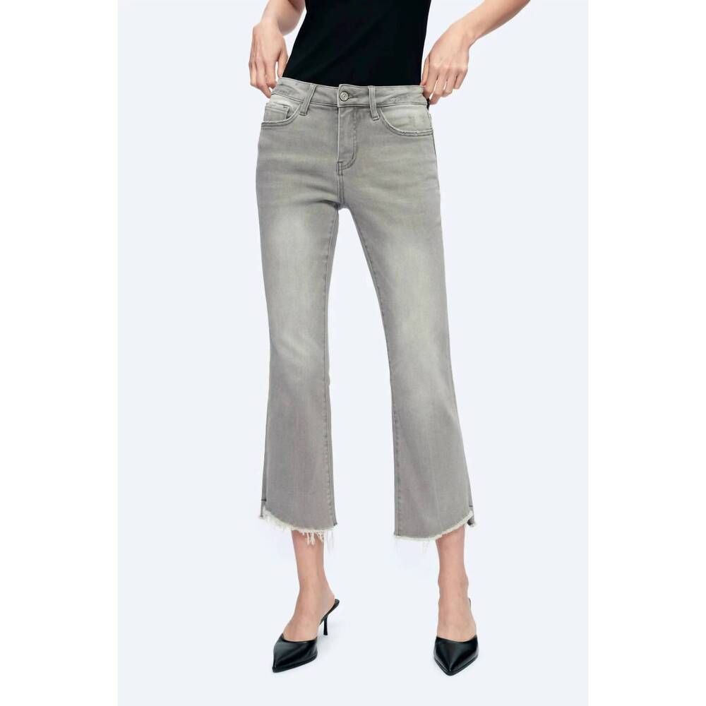 NEW BAYEAS high-rise straight ankle jeans with raw hem in gray